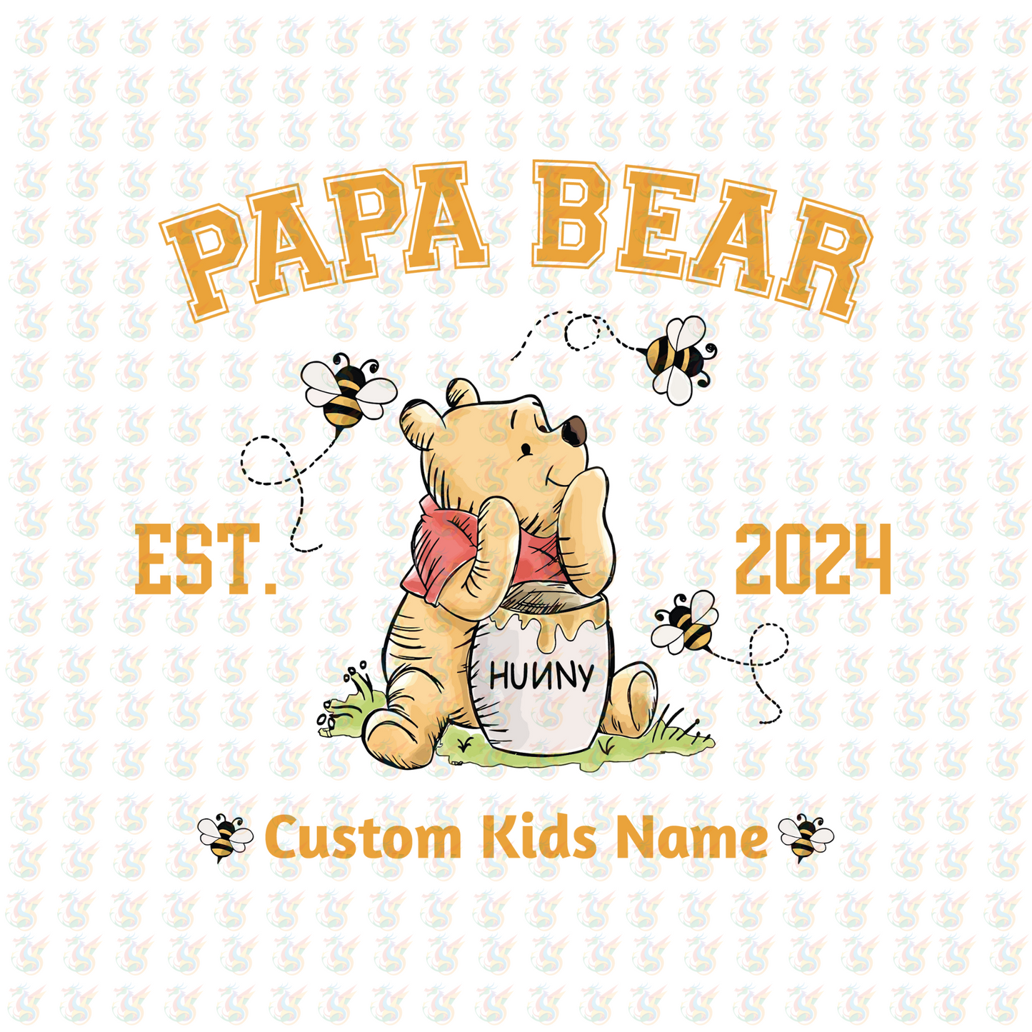 Papa Bear - Custom Kids Name DTF Transfer – Ready to Press – Father's Day Gift 2025