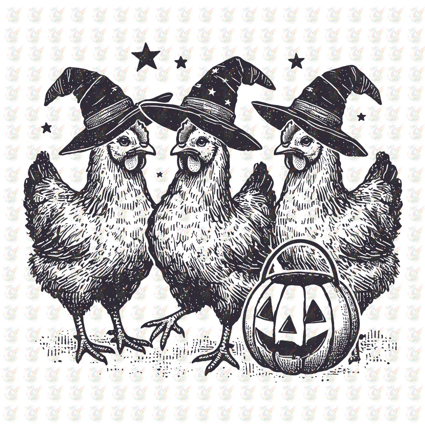 Witchy Chicken Halloween DTF Transfer – Farm Spooky Design – Ready to Press