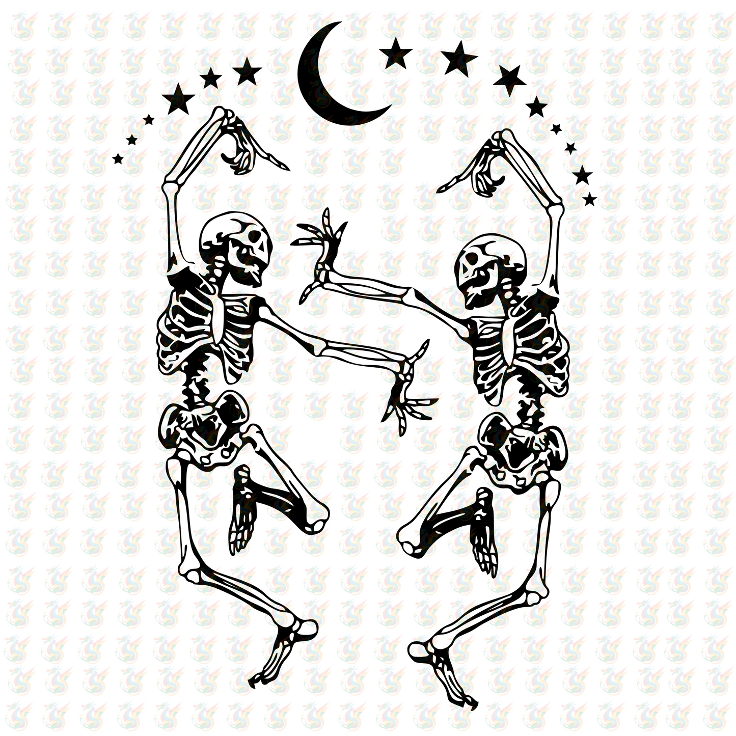 Dancing Skeletons DTF Transfer – Halloween Moon Design – Ready to Press