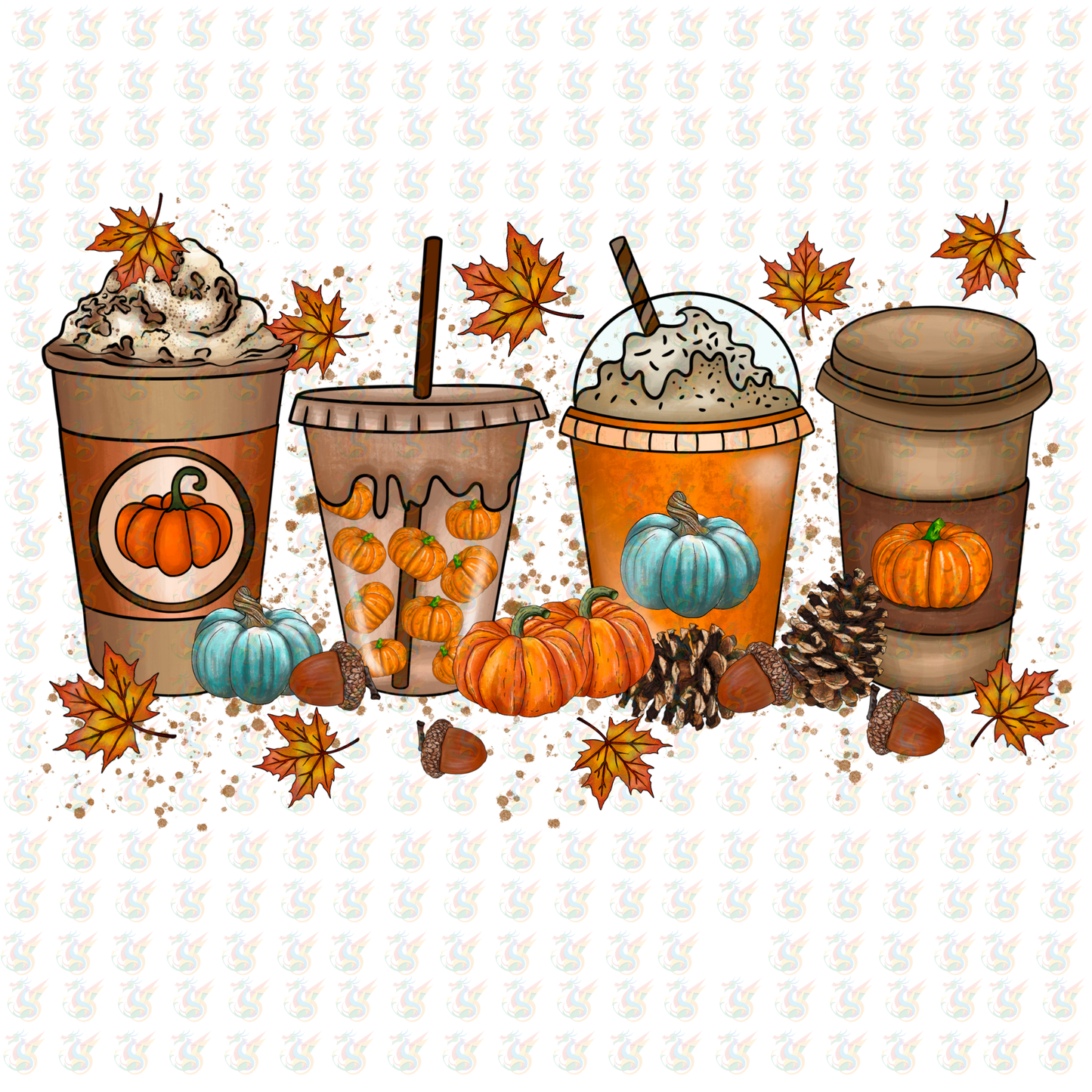 Fall Coffee DTF Transfer – Ready to Press – Pumpkin Spice Latte Autumn Drink Design