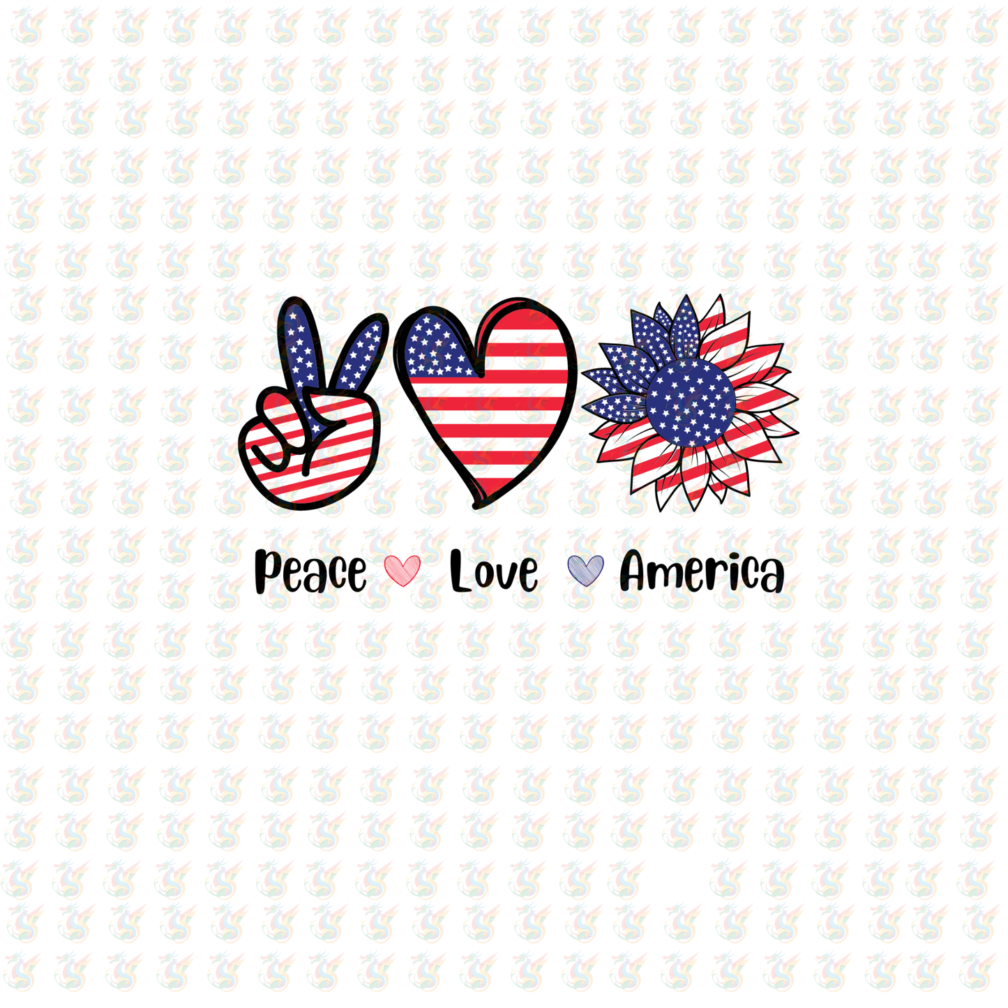 Peace Love America DTF Transfer – Patriotic Sunflower Ready to Press
