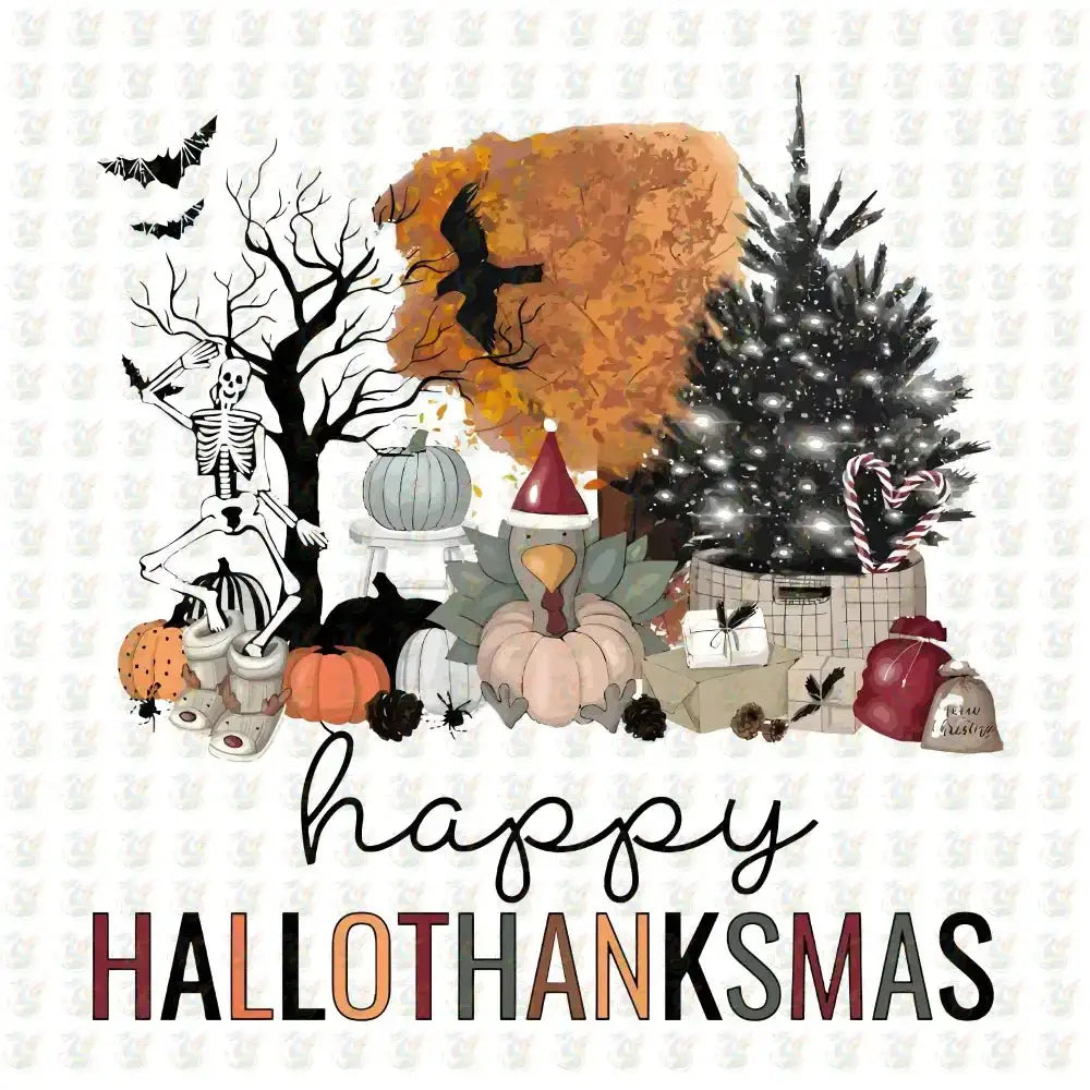 Happy Hallothanksmas DTF Transfer – Ready to Press – Halloween, Thanksgiving & Christmas Mashup - House Of DTF Shirt