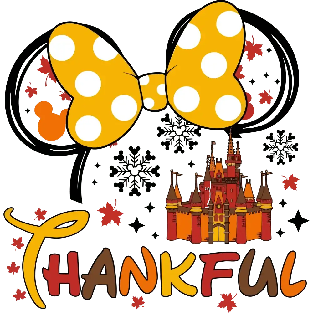 Thankful Minnie Bow DTF Transfer – Ready to Press – Fall Castle Thanksgiving Design - House Of DTF Shirt