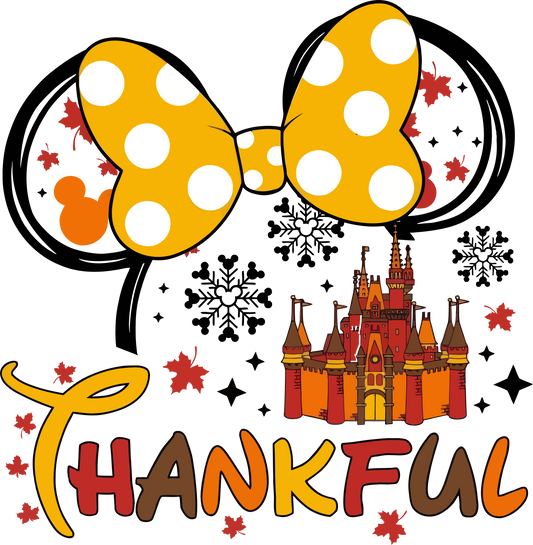 Thankful Minnie Bow DTF Transfer – Ready to Press – Fall Castle Thanksgiving Design