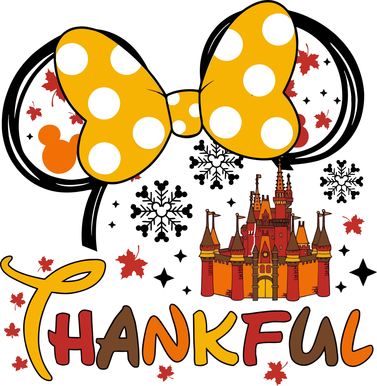 Thankful Minnie Bow DTF Transfer – Ready to Press – Fall Castle Thanksgiving Design