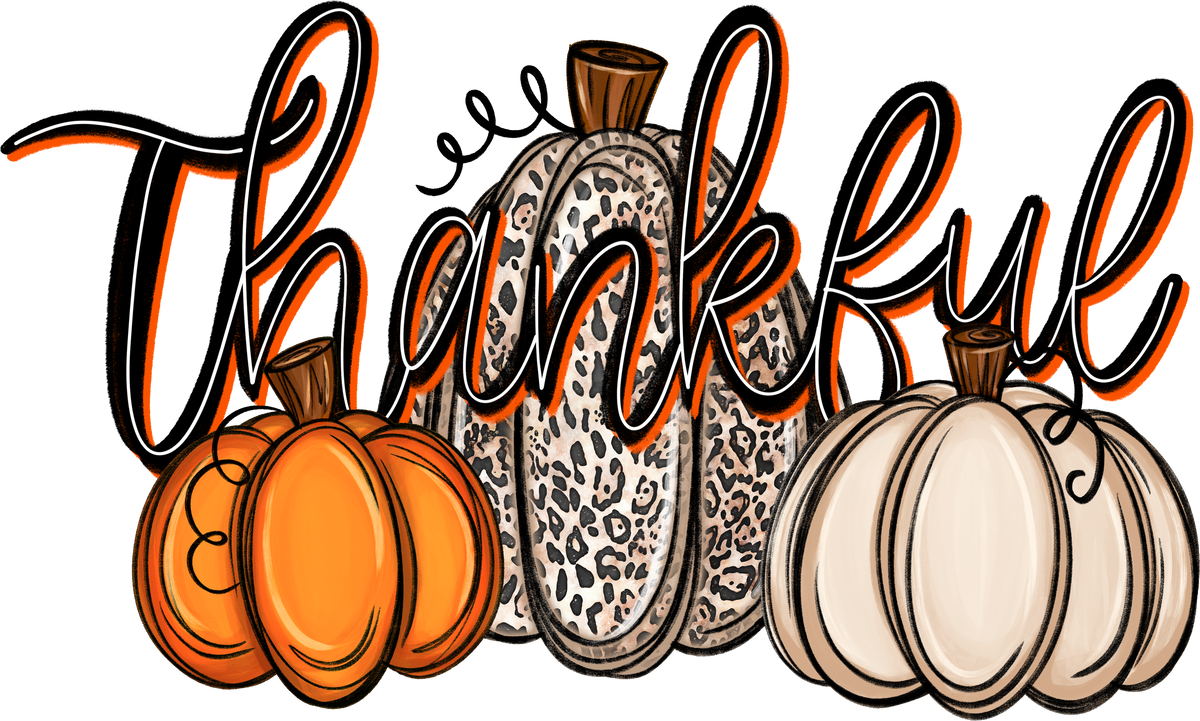 Thankful Pumpkins DTF Transfer – Ready to Press – Leopard Print Fall Thanksgiving Design