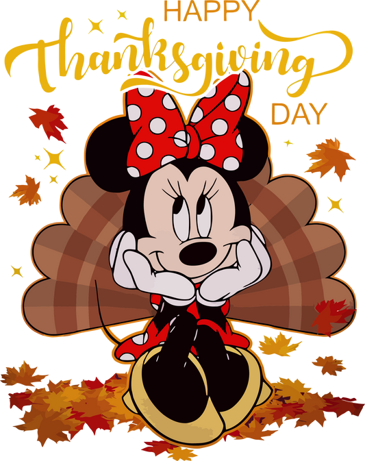 Thanksgiving Minnie DTF Transfer – Cute Turkey Tail Design – Ready to Press
