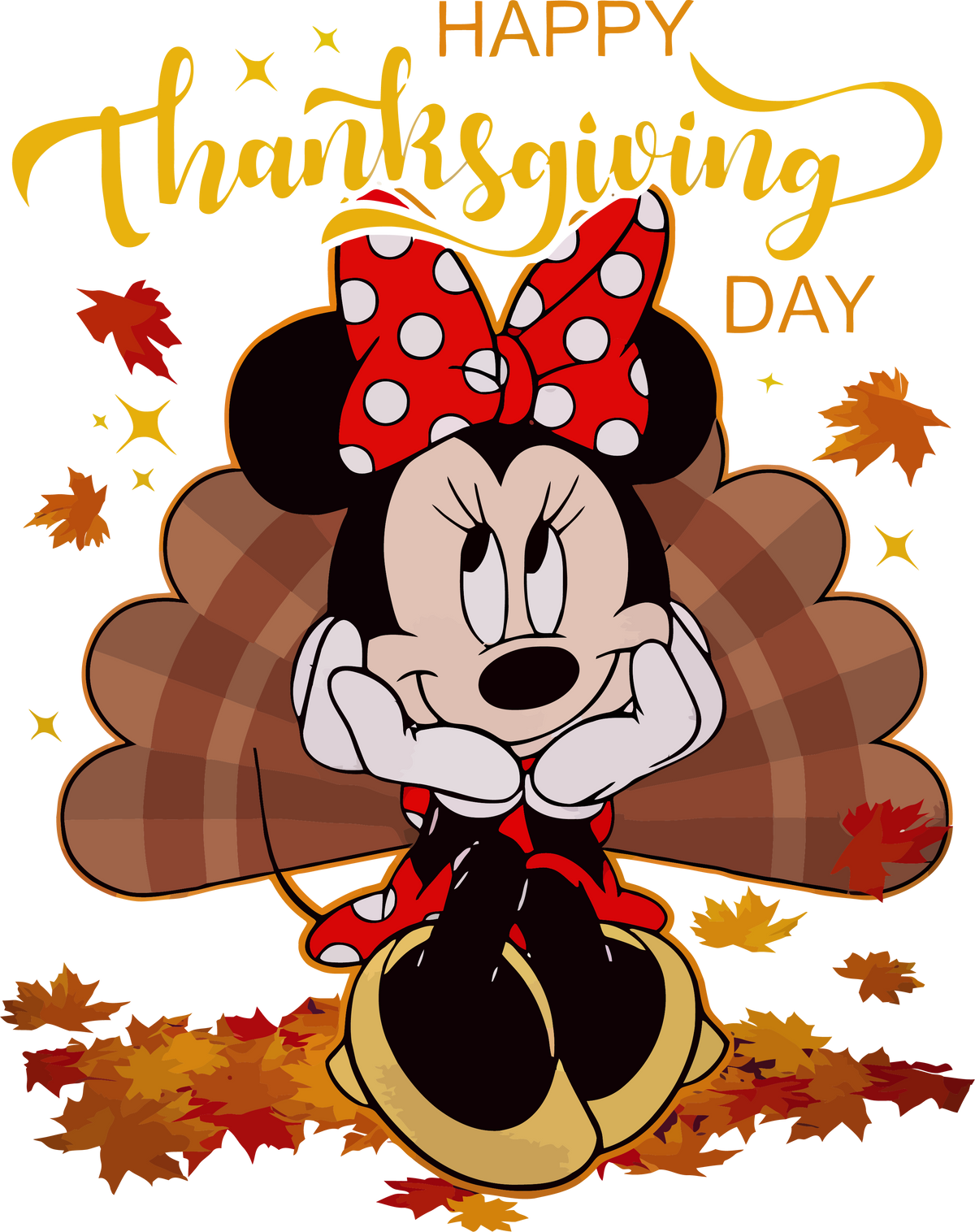 Thanksgiving Minnie DTF Transfer – Cute Turkey Tail Design – Ready to Press