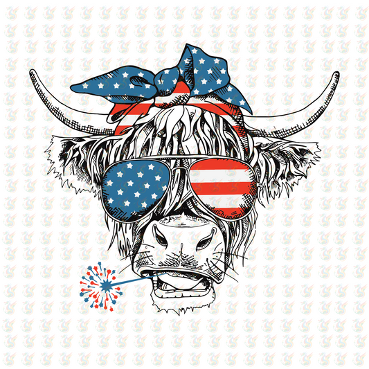 Patriotic Highland Cow DTF Transfer – Ready to Press 4th of July