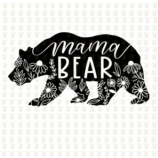 Mama Bear Floral Silhouette – DTF Transfer – Ready to Press for Moms