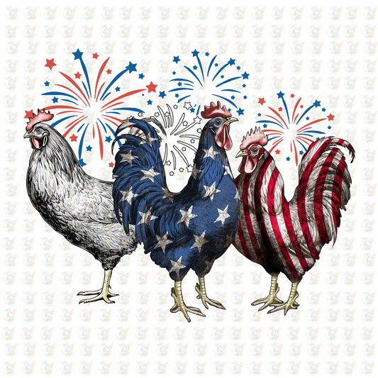 Patriotic Rooster DTF Transfer – 4th of July Farm Design – Ready to Press