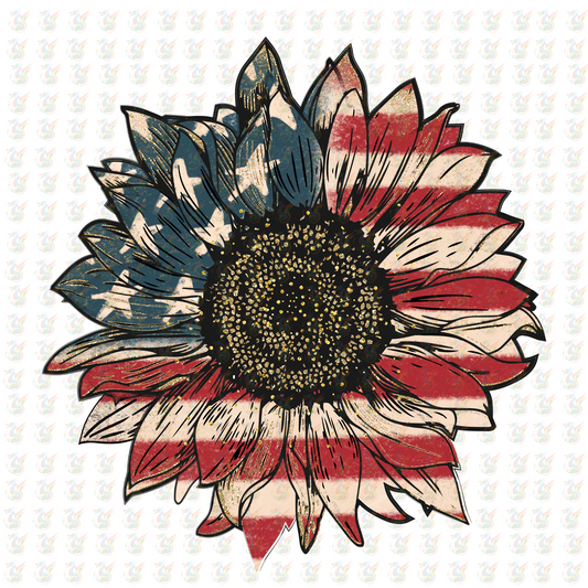 Patriotic Sunflower DTF Transfer – USA Flag Design – Ready to Press