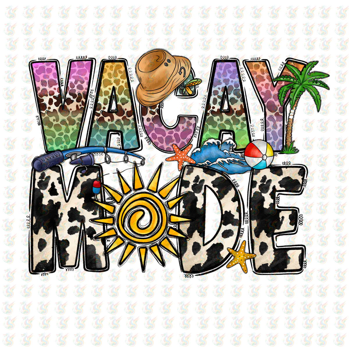 Vacay Mode DTF Transfer – Ready to Press – Western Tropical Summer Design