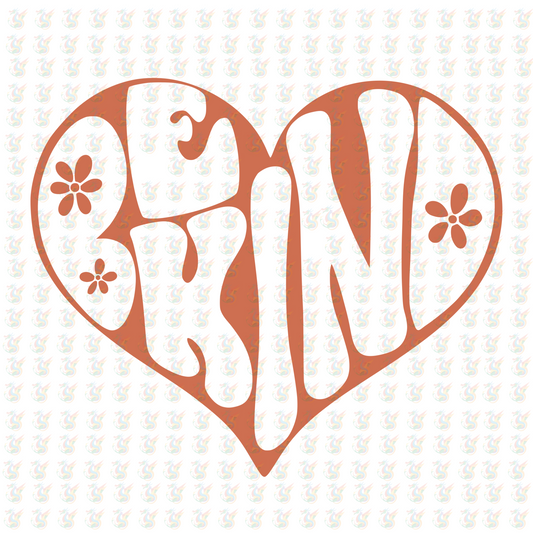 Be Kind Retro Heart DTF Transfer – Groovy Floral Design – Ready to Press