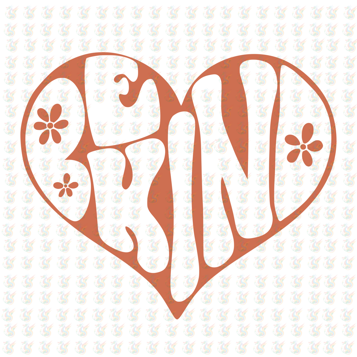 Be Kind Retro Heart DTF Transfer – Groovy Floral Design – Ready to Press