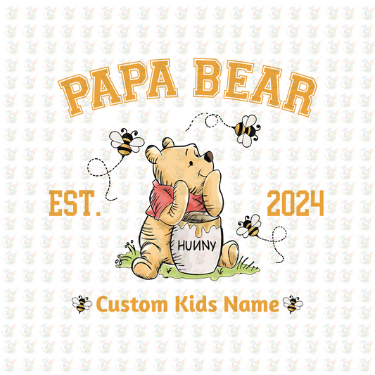 Papa Bear - Custom Kids Name DTF Transfer – Ready to Press – Father's Day Gift 2025