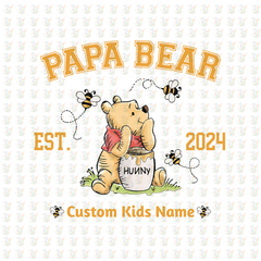 Papa Bear - Custom Kids Name DTF Transfer – Ready to Press – Father's Day Gift 2025