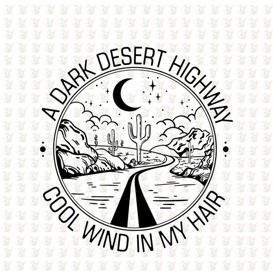Dark Desert Highway DTF Transfer – Retro Road Trip Design – Ready to Press