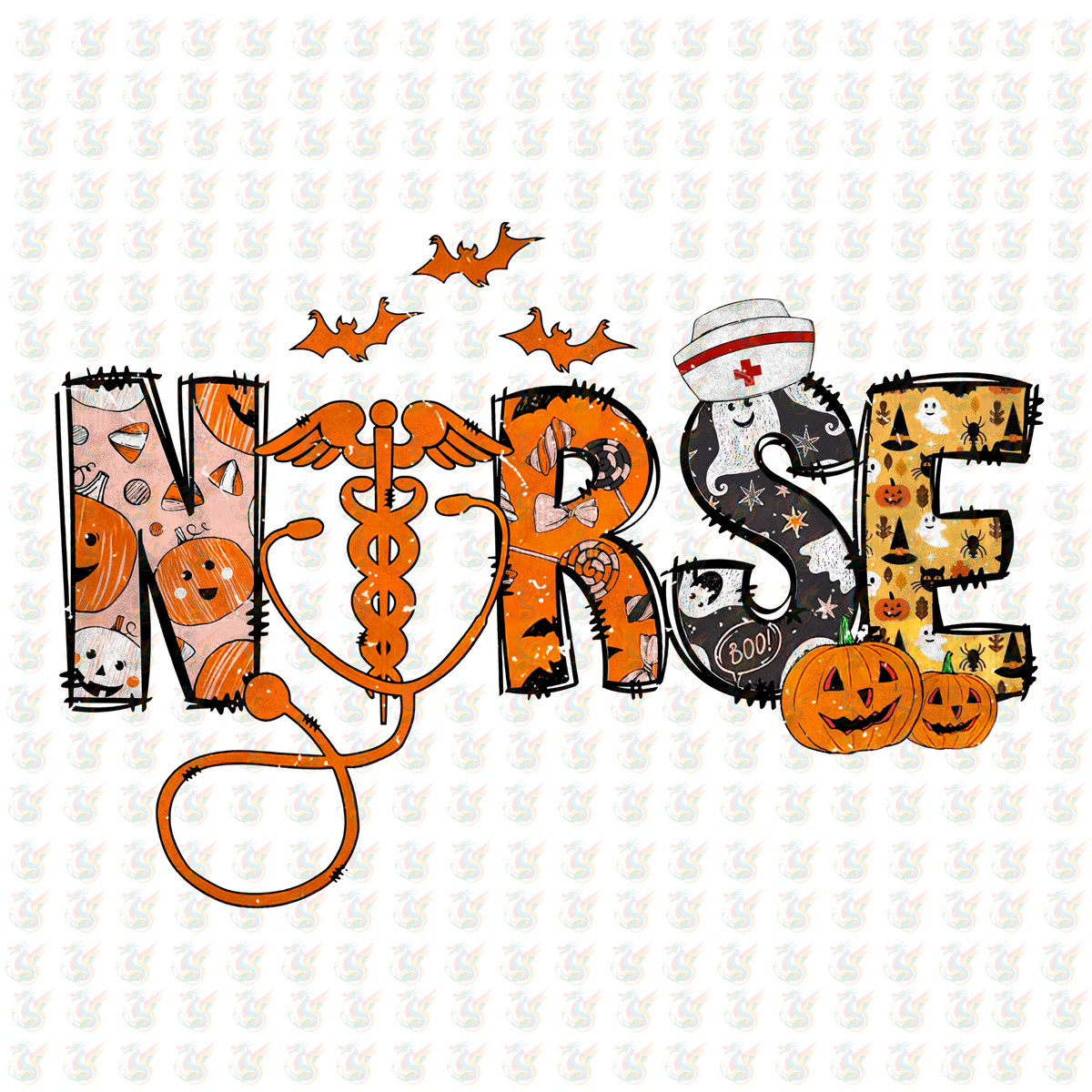Halloween Nurse DTF Transfer – Spooky Fall Medical Design – Ready to Press