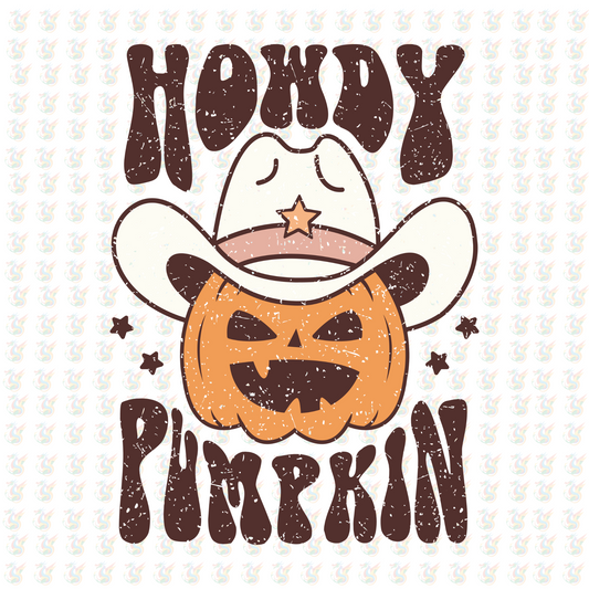 Howdy Pumpkin DTF Transfer – Western Halloween Design – Ready to Press