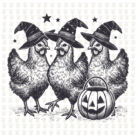 Witchy Chicken Halloween DTF Transfer – Farm Spooky Design – Ready to Press