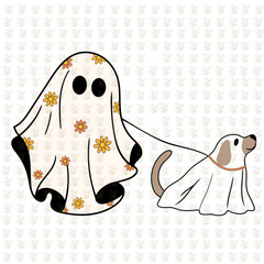 Ghost and Dog Halloween DTF Transfer – Floral Trick-or-Treat Design