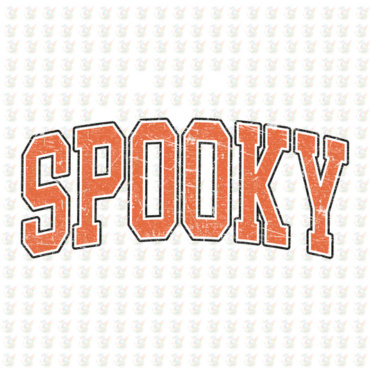 Spooky Varsity DTF Transfer – Distressed Halloween Design – Ready to Press