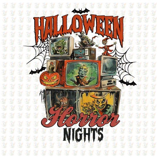 Halloween Horror Nights DTF Transfer – Retro TV Monsters – Ready to Press