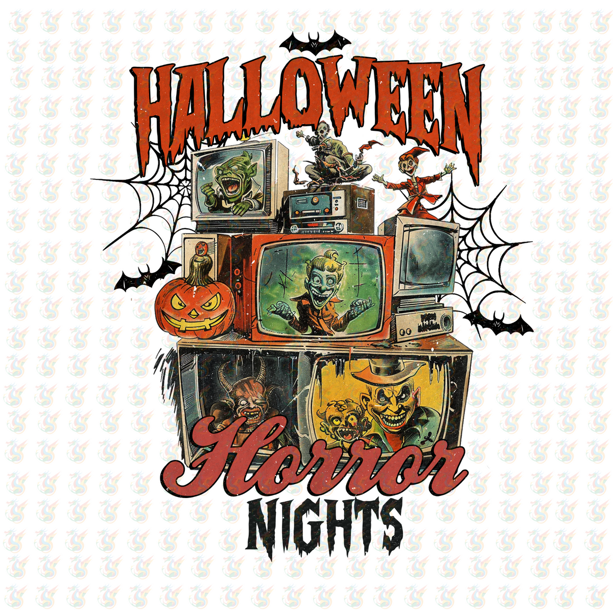 Halloween Horror Nights DTF Transfer – Retro TV Monsters – Ready to Press
