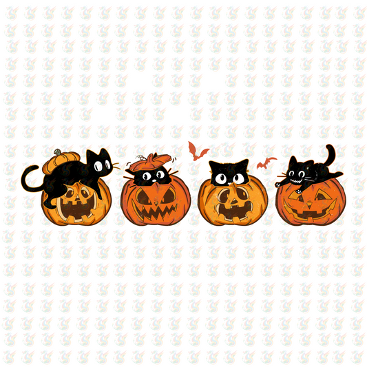 Black Cats in Pumpkins DTF Transfer – Cute Halloween Design – Ready to Press