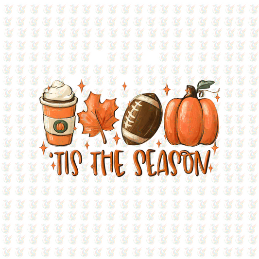 'Tis the Season DTF Transfer – Fall Coffee Football Pumpkin – Ready to Press