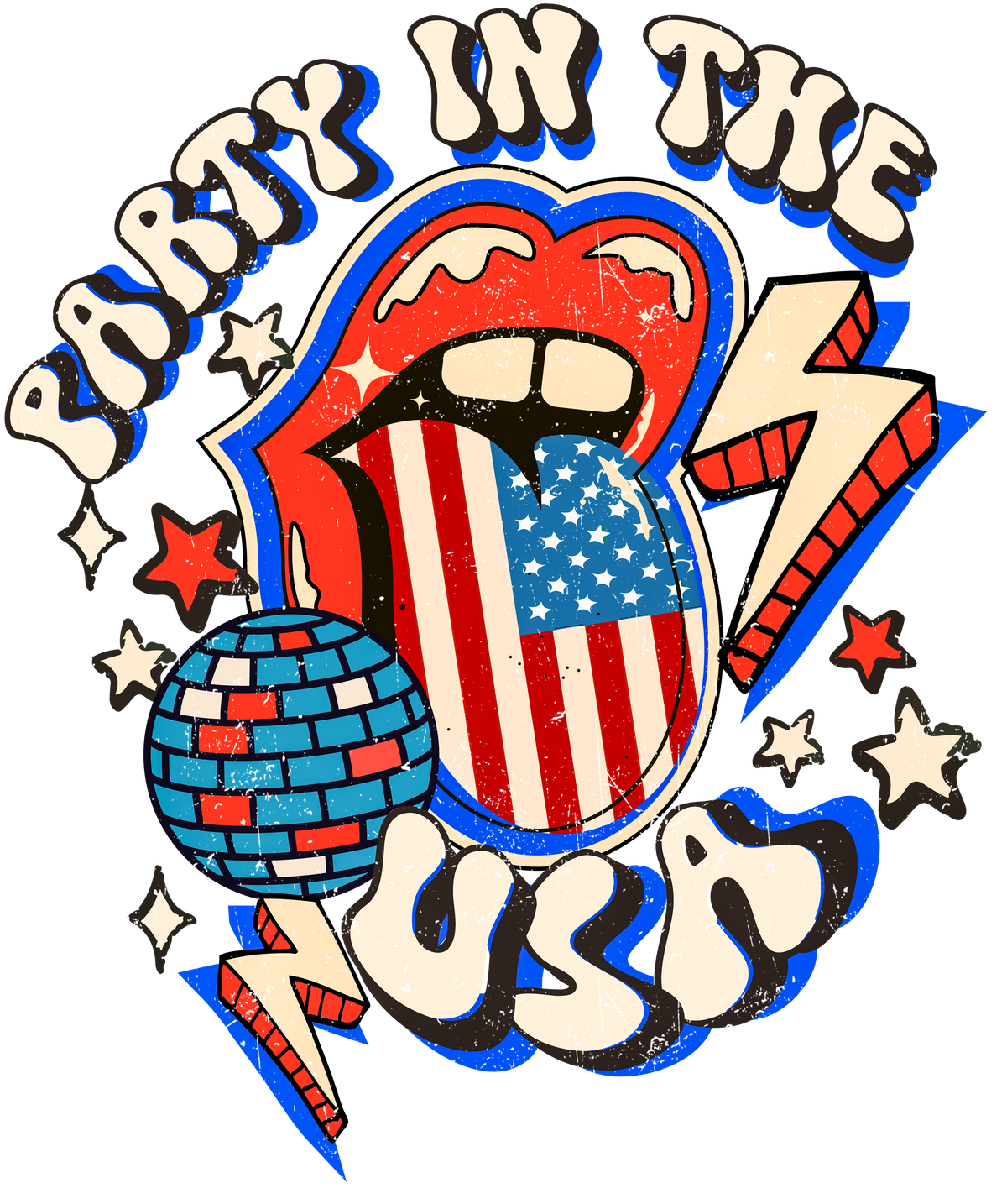 Party in the USA Retro DTF Transfer – Patriotic Tongue – Ready to Press
