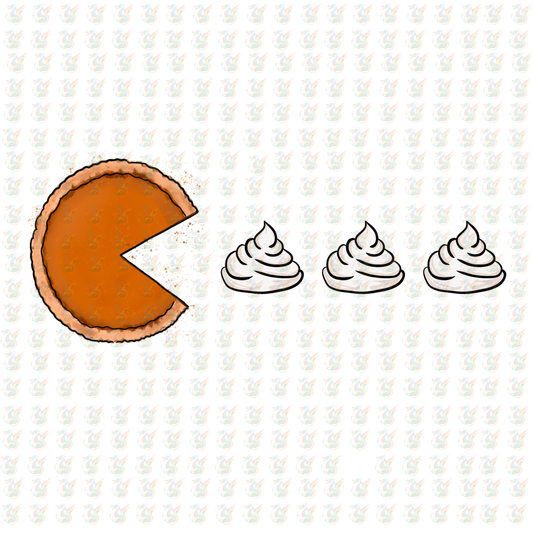 Pumpkin Pie Pac-Man DTF Transfer – Ready to Press – Funny Thanksgiving Dessert Design