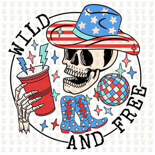Patriotic Skeleton DTF Transfer – Cowboy Hat & Boots – Ready to Press