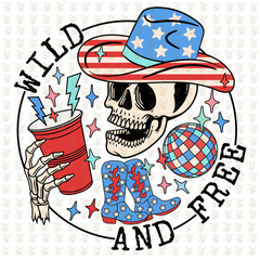 Patriotic Skeleton DTF Transfer – Cowboy Hat & Boots – Ready to Press