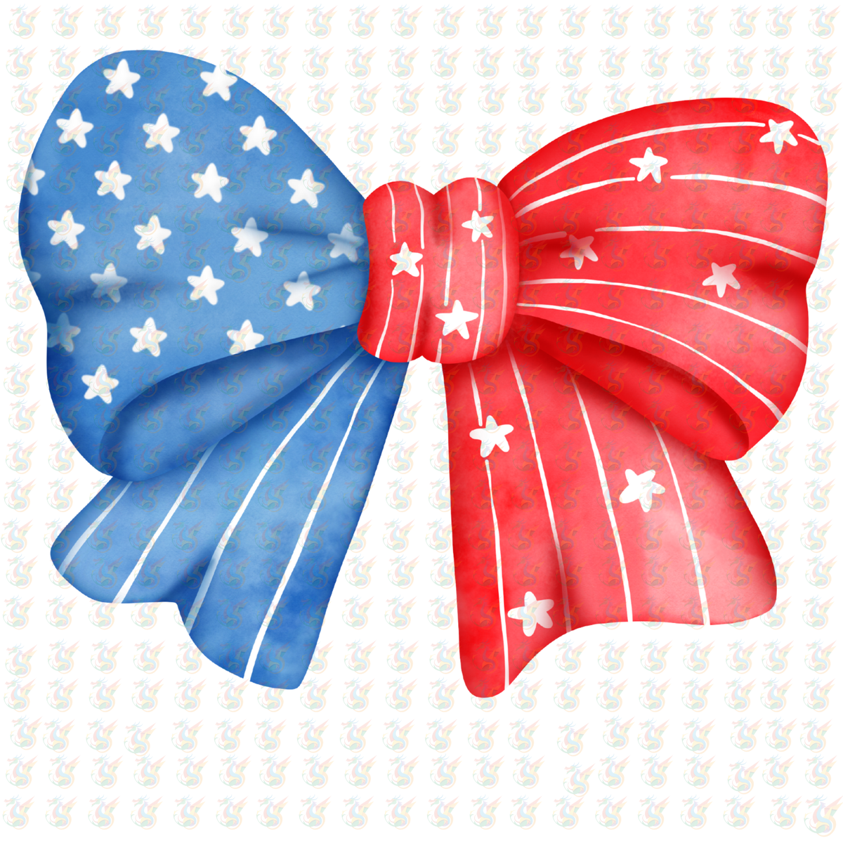 Patriotic Bow DTF Transfer – Red White Blue Stars – Ready to Press