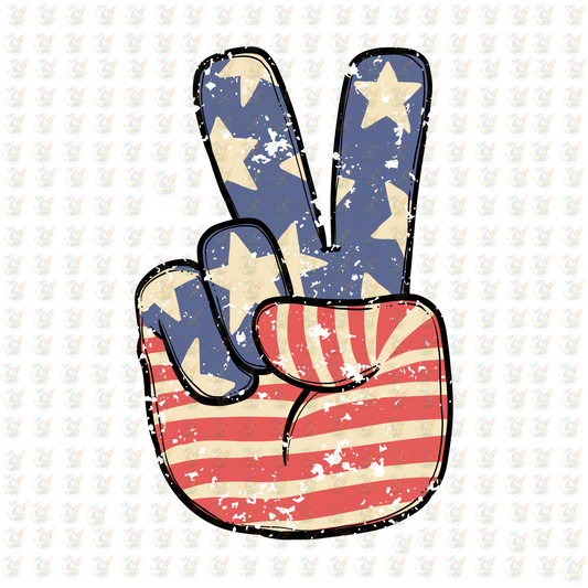 Peace Hand Retro DTF Transfer – Vintage USA Flag 4th of July Print