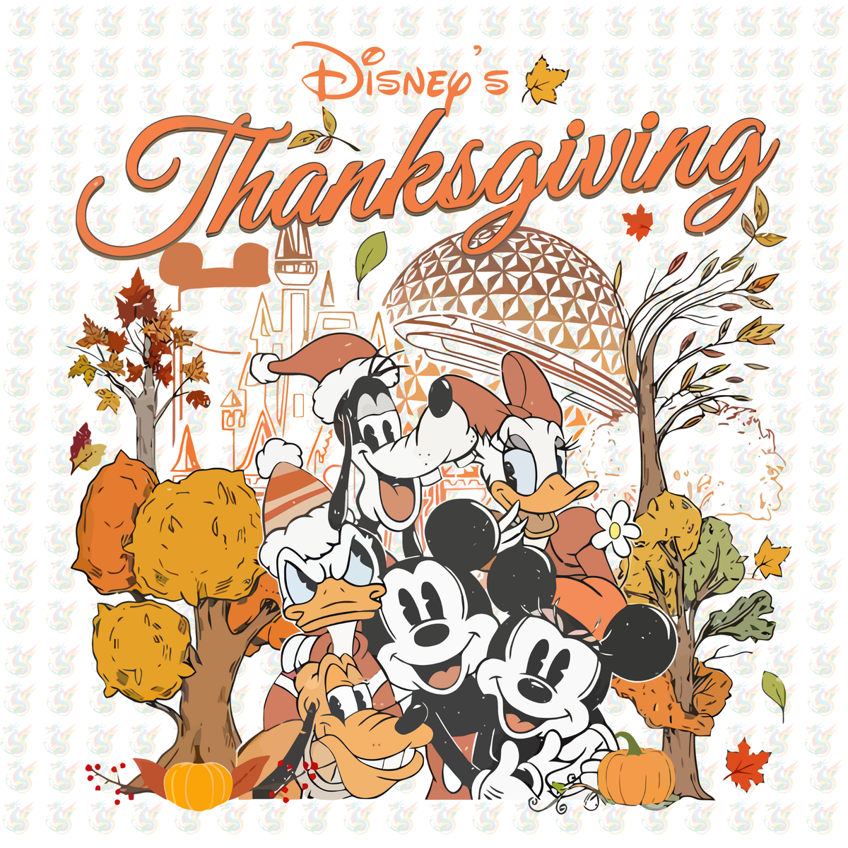 Disney’s Thanksgiving DTF Transfer – Ready to Press – Castle, Epcot & Mickey Friends Fall Design