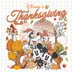 Disney’s Thanksgiving DTF Transfer – Ready to Press – Castle, Epcot & Mickey Friends Fall Design