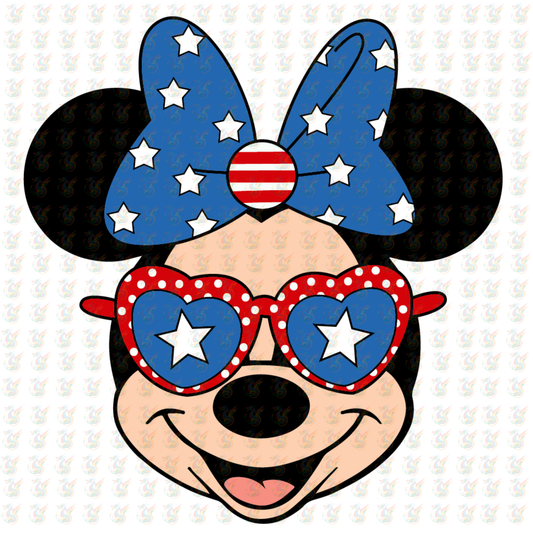 Patriotic Minnie DTF Transfer – Star Bow & Shades – Ready to Press