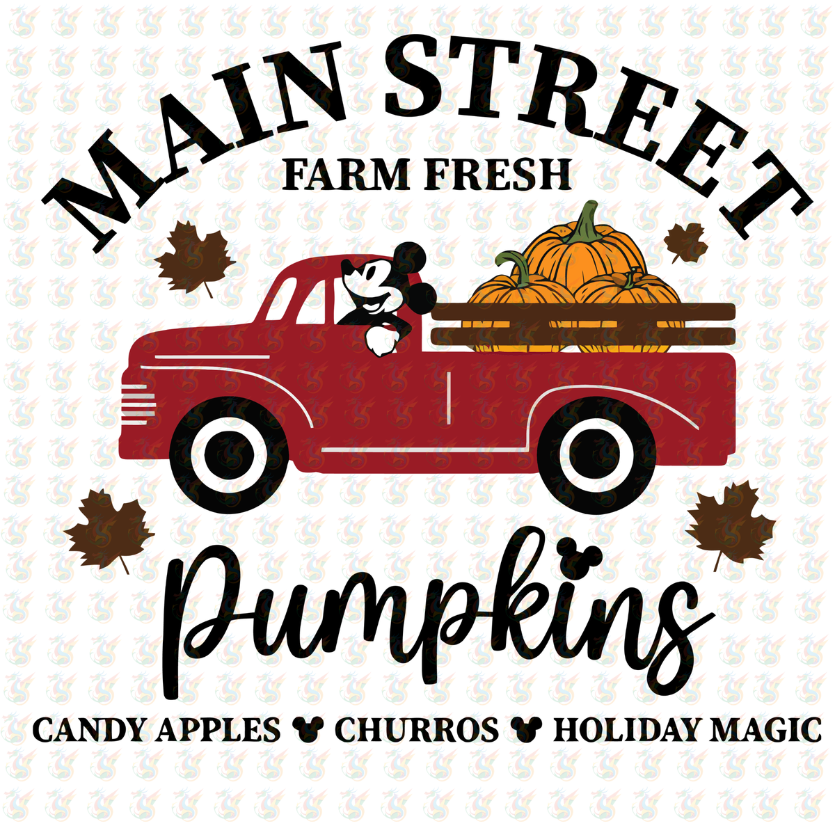 Mouse Pumpkin Truck DTF Transfer – Fall Harvest Red Truck Design – Ready to Press