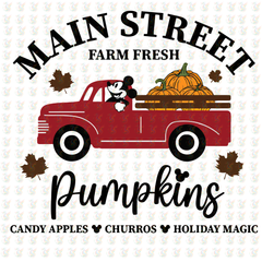 Mouse Pumpkin Truck DTF Transfer – Fall Harvest Red Truck Design – Ready to Press