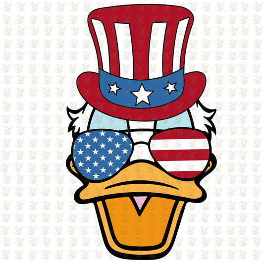 Patriotic Donald DTF Transfer – USA Flag Glasses & Hat – Ready to Press