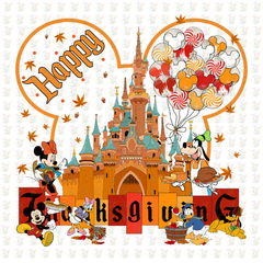 Disney Castle Thanksgiving DTF Transfer – Ready to Press – Mickey & Friends Fall Feast