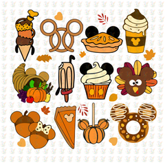 Fall Disney Treats DTF Transfer – Ready to Press – Thanksgiving & Autumn Snacks Design