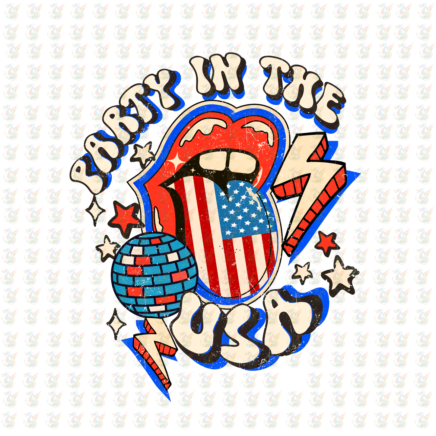 Party in the USA DTF Transfer – Retro Patriotic Tongue Design – Ready to Press