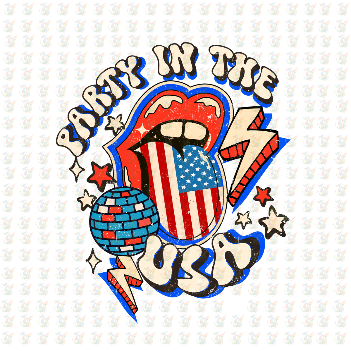 Party in the USA DTF Transfer – Retro Patriotic Tongue Design – Ready to Press