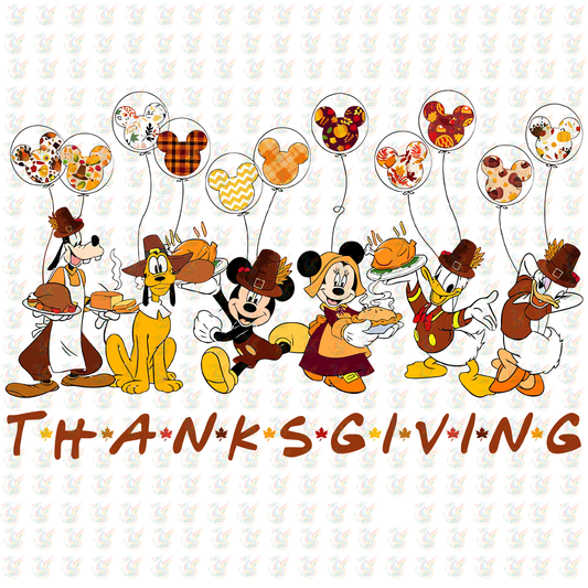 Thanksgiving Disney DTF Transfer – Ready to Press – Mickey, Minnie, Donald, Goofy & Friends in Pilgrim Outfits