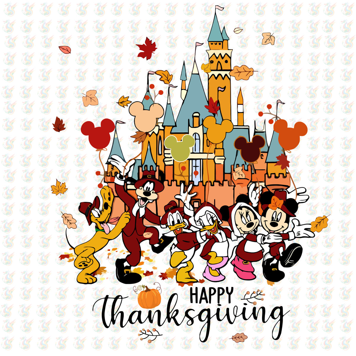 Disney Fall Castle DTF Transfer – Thanksgiving Mickey & Friends Celebration – Ready to Press