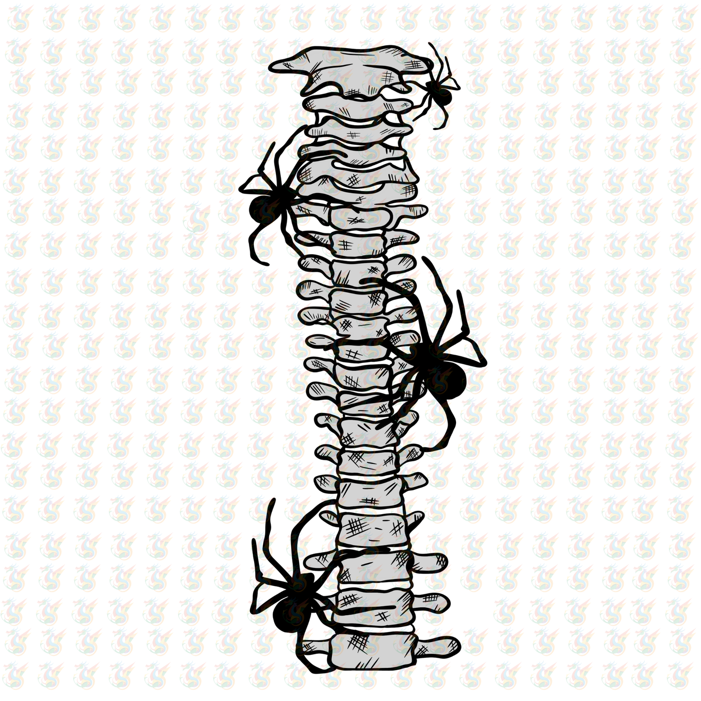Spine Bone Back Print DTF Transfer – Ready to Press – Halloween Skeleton Anatomy Design